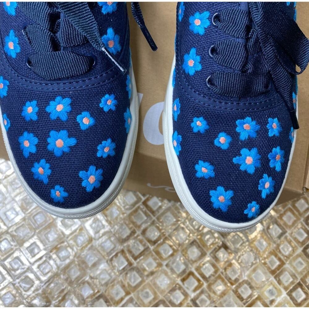 Soludos Low Top Sneakers Floral Embroidery Organic Cotton Navy Blue 7M New - Picture 9 of 15